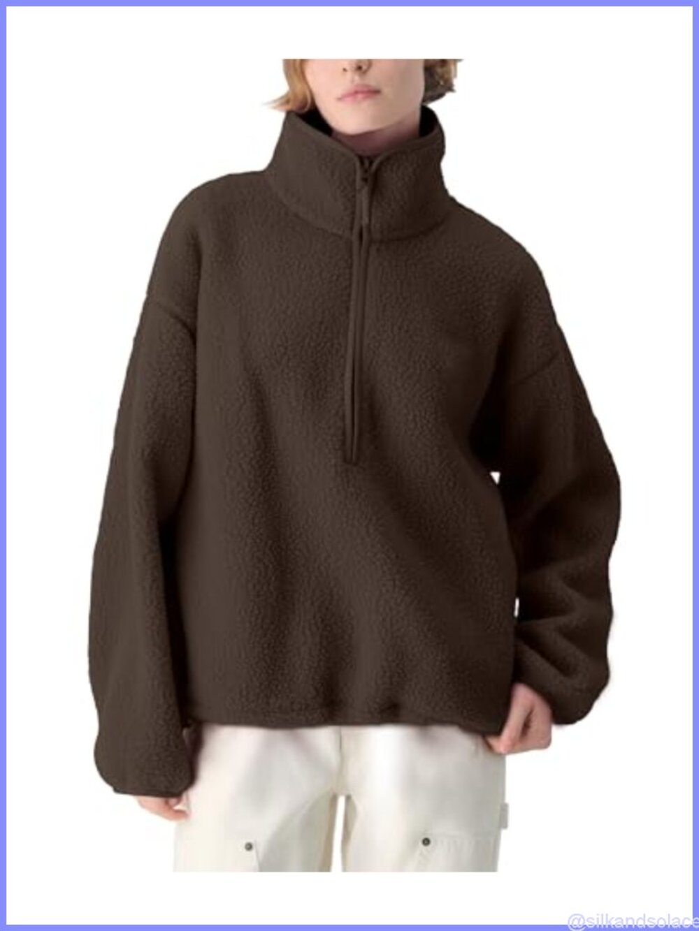 Womens Fleece Sherpa Pullover Quarter Zip Stand Collar Warm Jacket